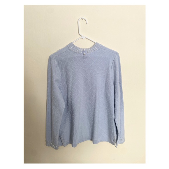 Leo & Ugo Light Blue Pearl Embellished Knit Top - Picture 6 of 6